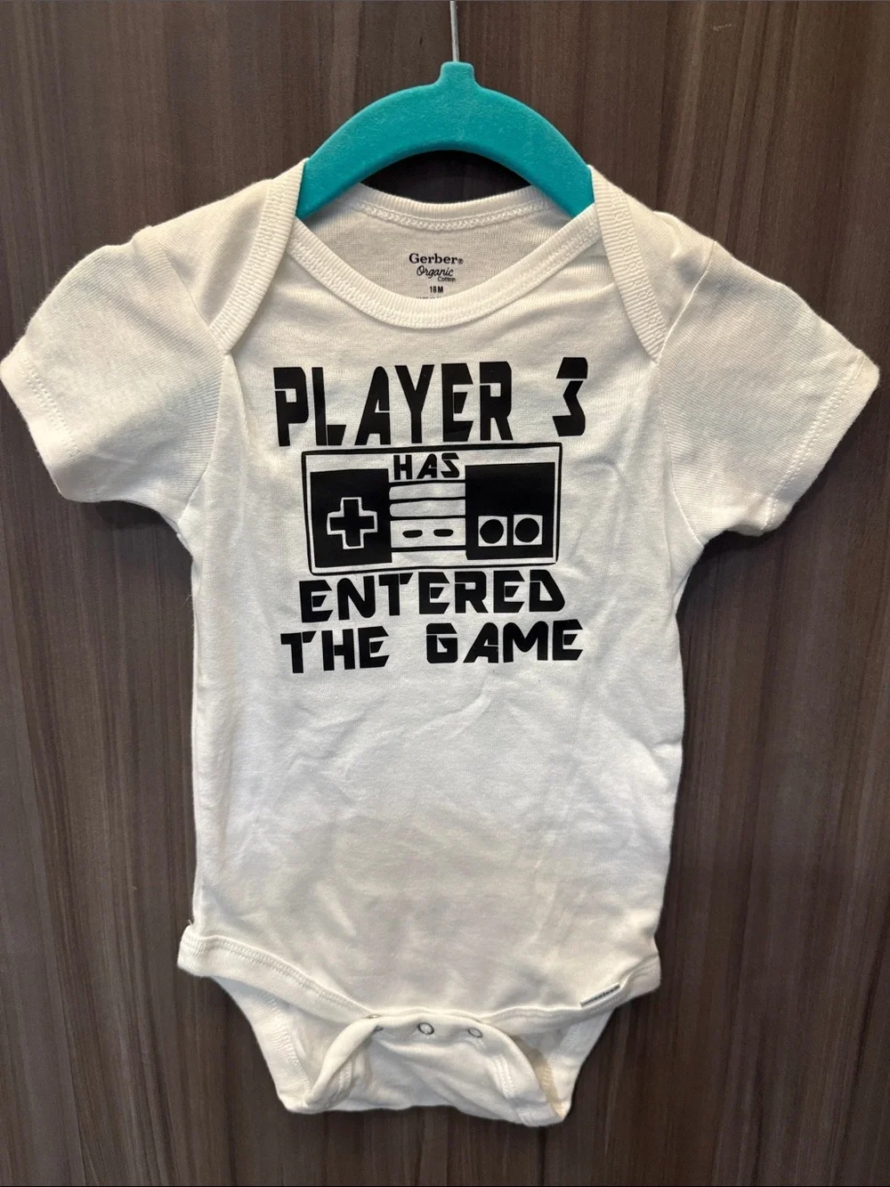 Gerber White Baby Onesie with Black Gaming Graphic